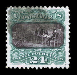 130, 24c Green and violet re-issue, well centered within large margins, deep rich colors, cork cancel, certificate mentions a corner perf. crease at bottom right which is a
rather picky call, very fine 2009 PF certificate.