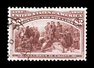 242, $2.00 Columbian, exceedingly well centered, rich color, neat c.d.s. cancel, tiny perf. tear at bottom right, otherwise extremely fine clear 2000 PF
certificate.