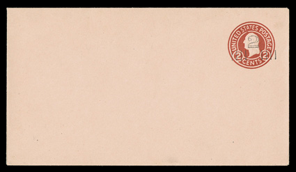 U456a, 2c on 2c Carmine on oriental buff, die 5, size 10, knife 58, wmk. 2, fresh mint entire, bright color, very fine (UPSS 2837).