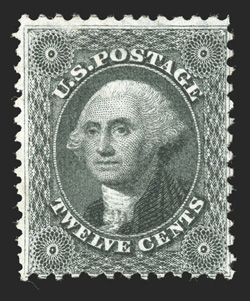44, 12c Greenish black reprint, without gum as issued, fresh color, a fine example of this scarce reprint only 489 sold.