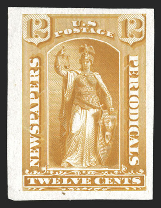 PR16TC3, 12c Trial color plate proofs on India paper, set of eleven of the thirteen possible colors, lacking only the Dark carmine and Light blue colors for completion, all
with large margins, fresh and very fine.