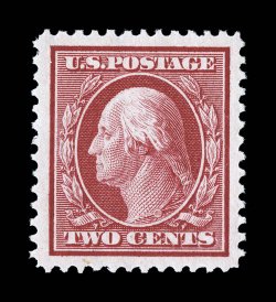 332, 2c Carmine, exceedingly well centered within lavishly large margins, brilliantly rich color, o.g., n.h., extremely fine a large-margined gem 2007 PSE certificate
(XF-Superb 95 Jumbo SMQ $245.00 for 95 and $960.00 for 98).