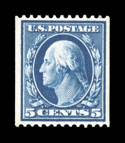 351, 5c Blue coil, perf. 12 horiz., premium quality mint single, brilliantly fresh and crisp, well centered, deep luxuriant color, o.g., n.h., extremely fine 1999 PF
certificate.