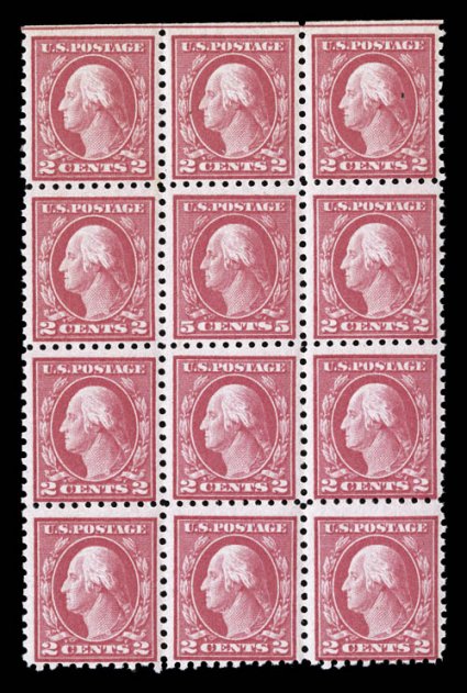 467, 5c Carmine error, single error in a block of twelve, brilliant color, o.g., n.h., bottom right corner with trivial natural gum bend, fine.