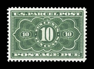 JQ4, 10c Parcel Post Postage Due, an outstanding mint example of this always challenging stamp, remarkably well centered within extravagantly large margins which are most
unusual on any parcel postage due stamp, rich luxuriant color and an excel