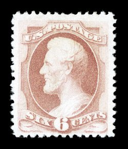 195, 6c Dull rose special printing, without gum as issued, a brilliantly fresh example of this special printing rarity, strong rich color and impression on bright paper, well
centered, completely free of any of the flaws that plague most known e