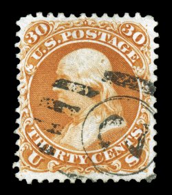 110, 30c Brownish orange re-issue, nicely centered and margined for this, deeply rich color and an intense re-issue impression, light duplex cancel, very fine one of the rarest
of all the re-issues to find used, with only fourteen copies reco