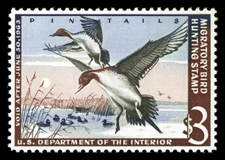 RW29, 1962 $3.00 Multicolored, beautifully centered, brilliantly fresh, o.g., n.h., extremely fine and uncommonly choice 2009 PSE certificate (Superb 98 SMQ
$310.00).