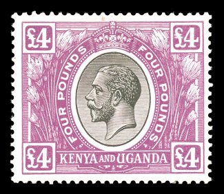 S.G. 98, 1925 £4 Black and magenta, strong bright colors, o.g., a very fine example of this scarce stamp 2004 APS certificate (Scott 40 $2,100.00).