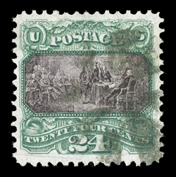 120, 24c Green and violet, used, nicely centered within large margins, lovely rich colors, light cork cancel, very fine 1992 PF certificate.