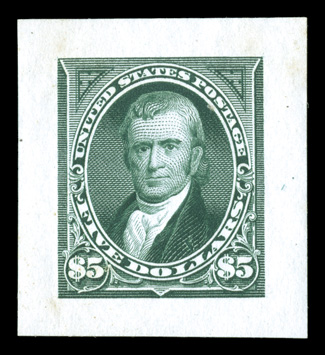 246P2-63P2, 1c-$5.00 Bureau issue, small die proofs cplt., an incredibly fresh set, with brilliant colors on pristine white paper, all with large full margins, $2.00 with
slight thin, otherwise extremely fine.