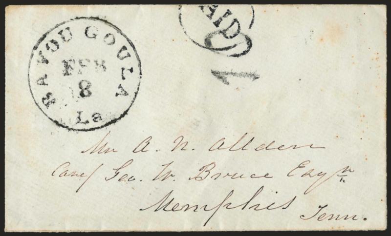 Bayou Goula La. Feb. 8.> Circular datestamp and Paid in circle with 10 rate on cover to Memphis Tenn., Very Fine