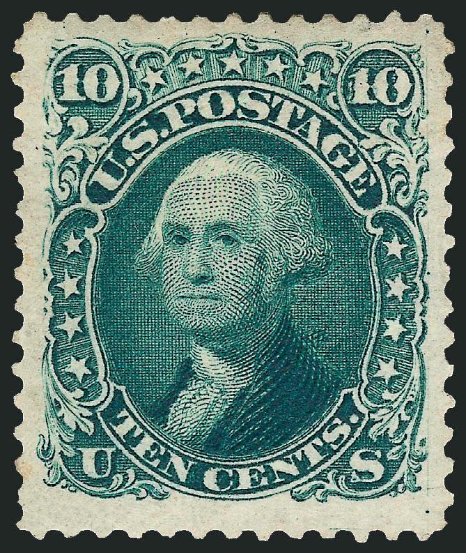 10c Green, Re-Issue (106).> Original gum, lightly hinged, deep rich color and proof-like impression on bright paper, wide margins<><>^EXTREMELY FINE ORIGINAL-GUM EXAMPLE OF THE 10-CENT 1861 RE-ISSUE.^<><>With
1990 P.F. and 2007 P.S.E. certificate