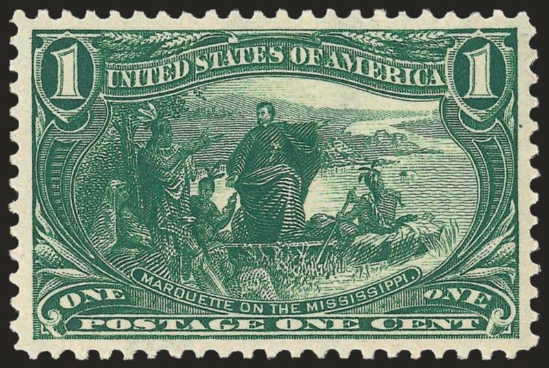1c Trans-Mississippi (285).> Mint N.H., precise centering, incredibly fresh and crisp, Extremely Fine Gem, a lovely pristine example that is sure to please even the most fastidious collector, with 2005 P.S.E.
certificate (XF-Superb 95 SMQ $1,050.00)
