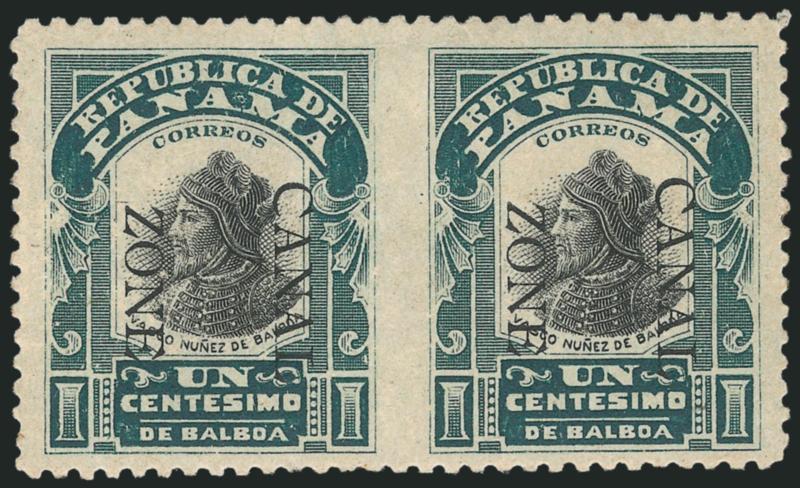 1907, 1c Green & Black, Ovpt. Reading Down, Horizontal Pair, Imperforate Between (22a).> H.r., deep rich colors, right stamp tiny thin spot, Very Fine appearance, it is believed only 50 were printed, with 1999
P.F. certificate