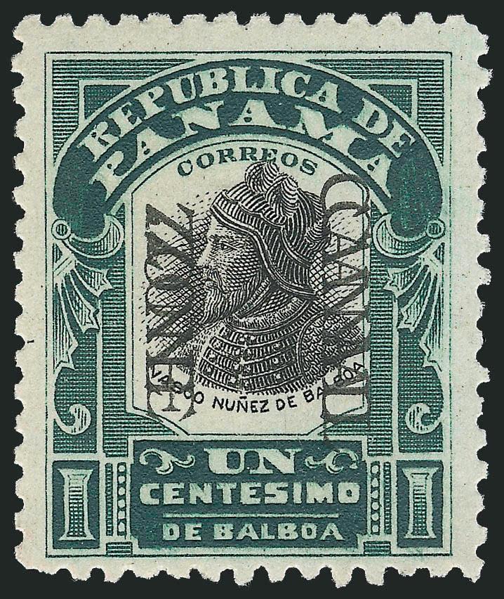 1907, 1c Green & Black, Ovpt. Reading Down, Double Ovpt. (22e).> Unused (no gum), deep rich colors, clear doubling of overprint, Very Fine, only 300 were printed, Scott Retail as with gum