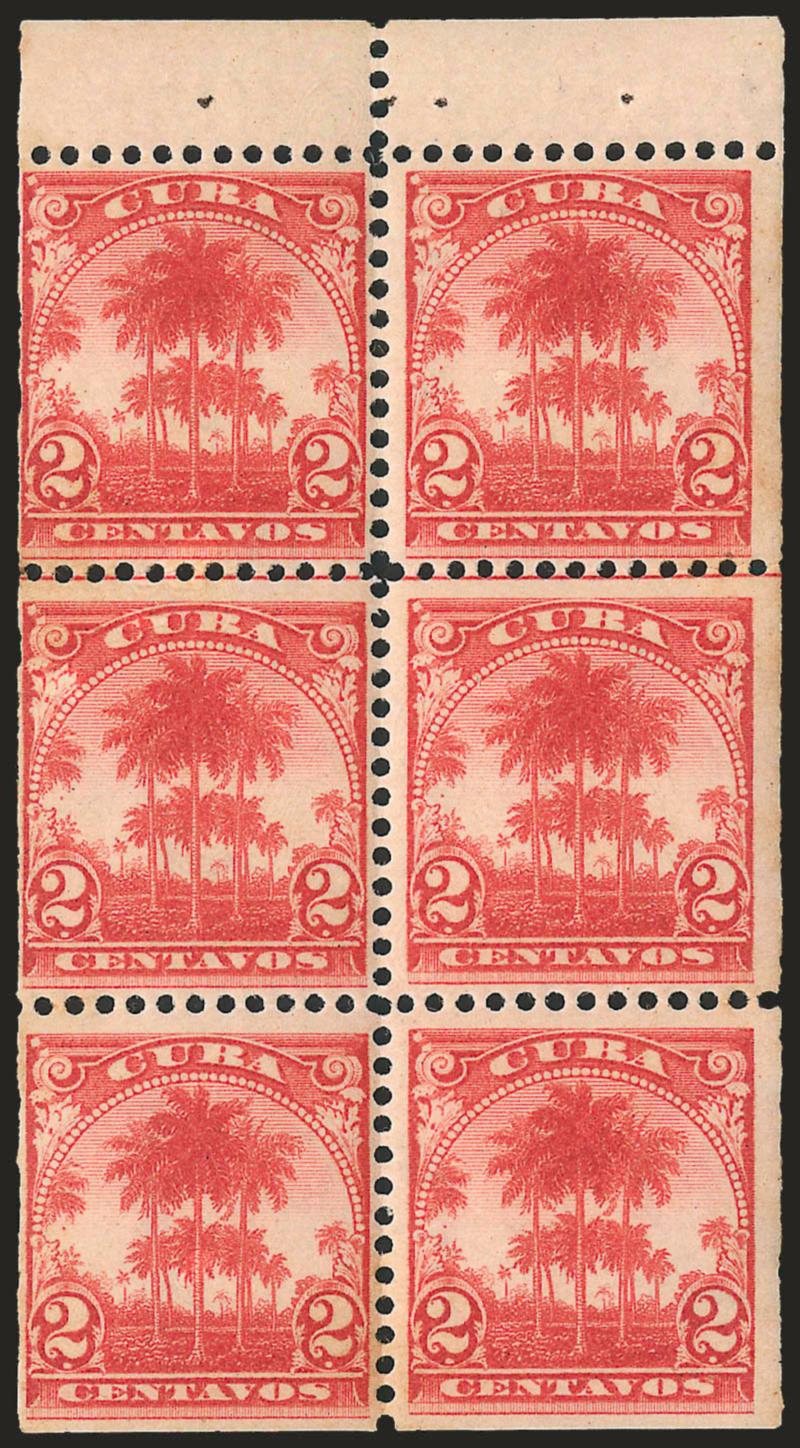 1899, 2c Carmine, Booklet Pane of Six (228b).> Tropicalized original gum, bright color, some slight toning on back<><>^FINE. A VERY RARE AND SELDOM-OFFERED BOOKLET PANE.^<><>We have only offered one other intact
pane since keeping computerized re