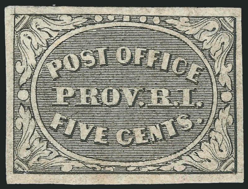 Providence R.I., 5c Gray Black (10X1).> Original gum, lightly hinged, large margins all around, deep shade and crisp impression, Very Fine and choice