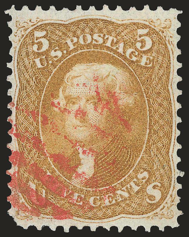 5c Brown Yellow (67a).> Pretty shade nicely complemented by <red grid> cancel, wide margins, short corner perf at bottom left, otherwise Very Fine, with 2004 P.F. certificate