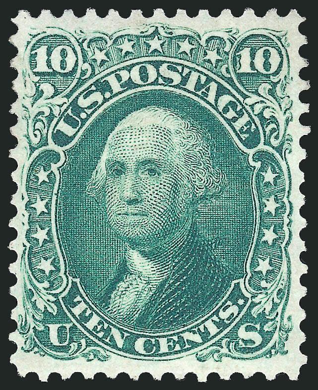 10c Yellow Green (68).> Original gum, attractive centering with ample to wide margins, deep rich color on fresh paper, Very Fine and choice, with 1997 P.F. certificate