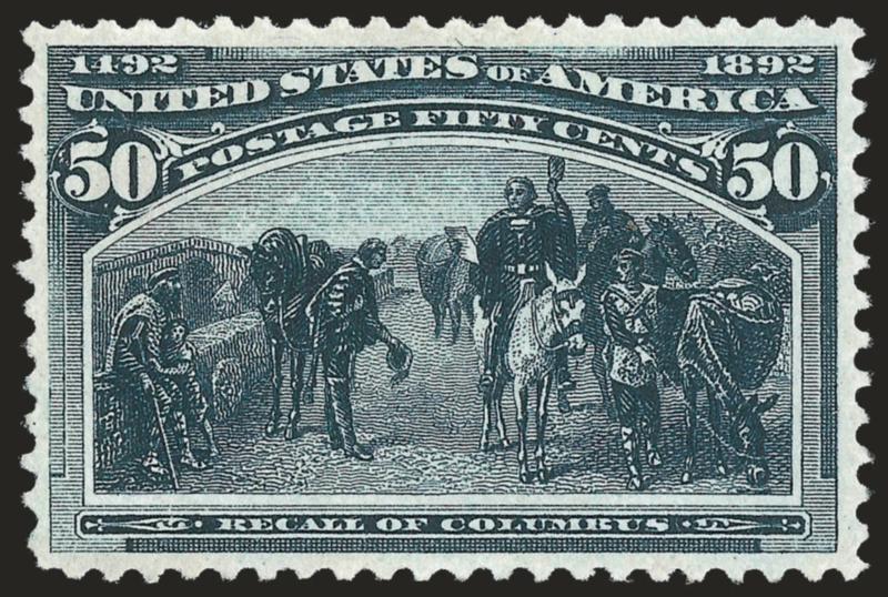 50c Columbian (240).> Unused (no gum), rich color on bright paper, Very Fine, with 1984 P.F. certificate, Scott Retail as original gum