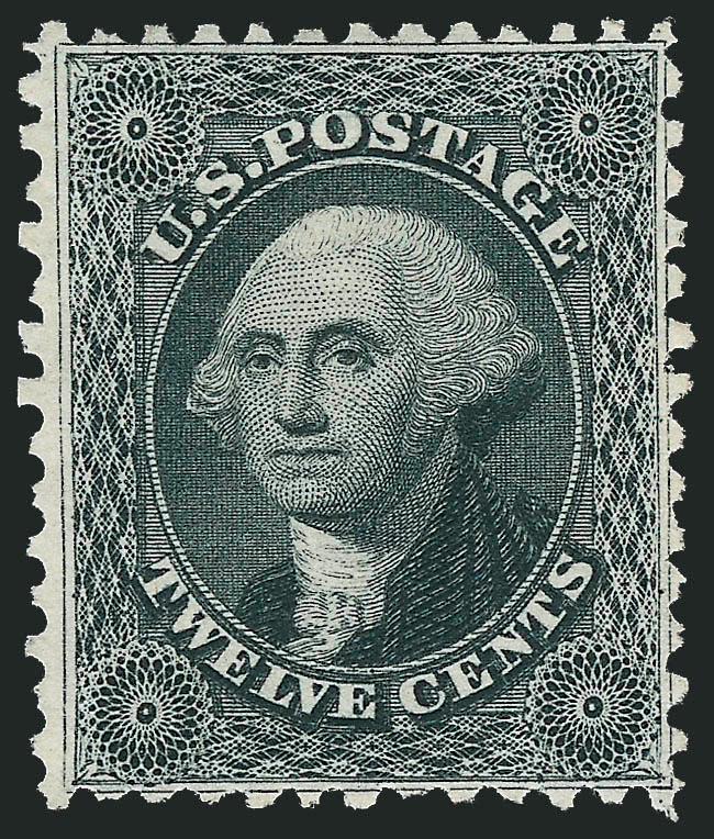 12c Greenish Black, Reprint (44).> Without gum as issued, deep shade, well-balanced margins<><>^VERY FINE EXAMPLE OF THE 12-CENT 1857 ISSUE REPRINT.^<><>Only 489 sold. With 1950 and 2008 P.F. certificates